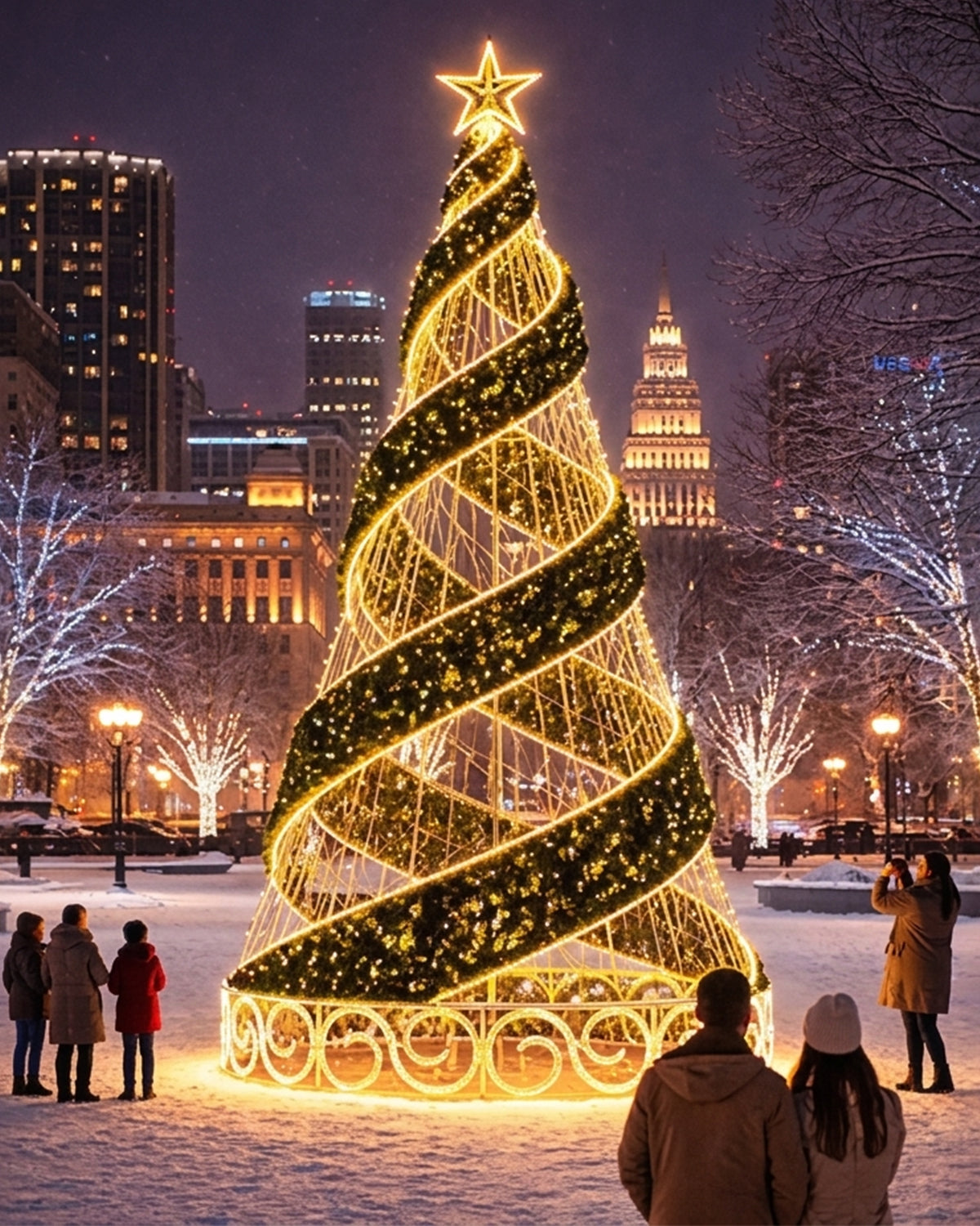 Giant Spiral Ribbon Motif Christmas Tree with LED Mesh - 9M(30FT) / 10M(33FT) / 15M(50FT) & Custom Sizes