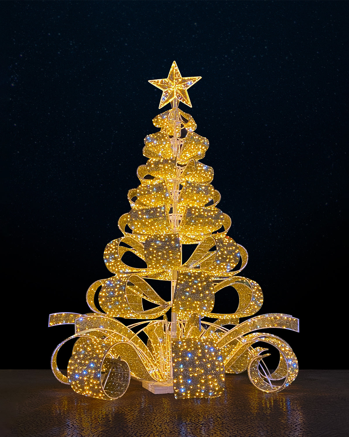 Giant Commercial Outdoor Ribbon Motif Christmas Tree with LED Lights - 6M(20FT) / 10M(33FT) / 15M(50FT) & Custom Sizes