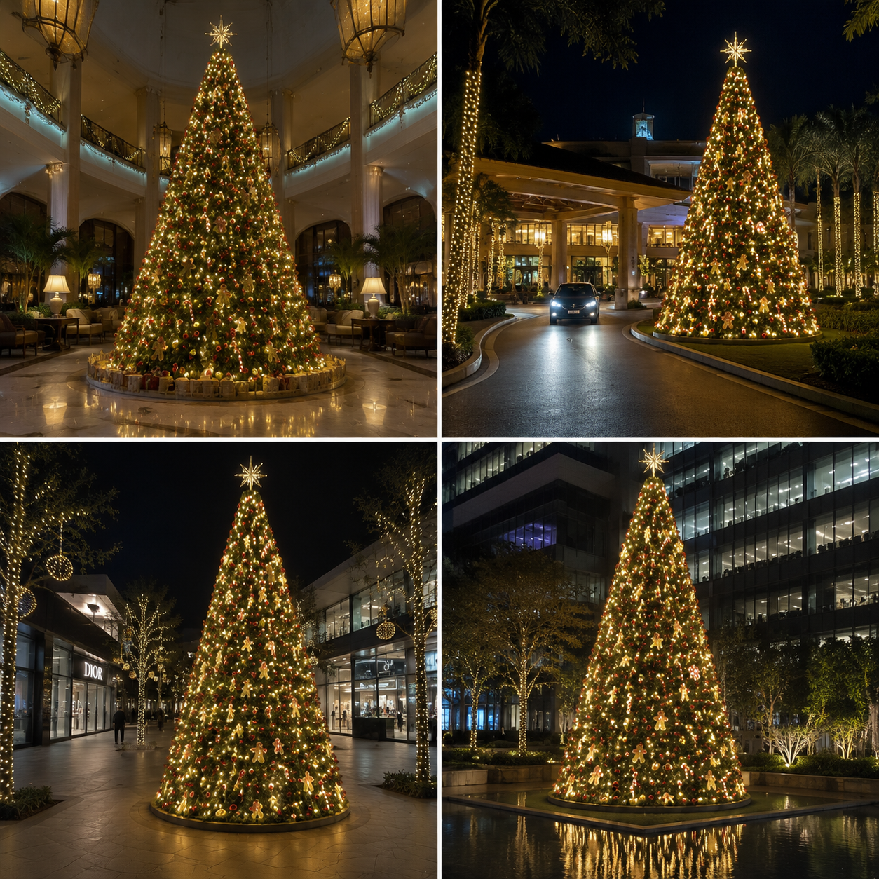 Luxury Outdoor Christmas Tree – 6m / 20ft, 10m / 33ft, 15m / 50ft | Elegant Holiday Decor with Lights & Ornaments