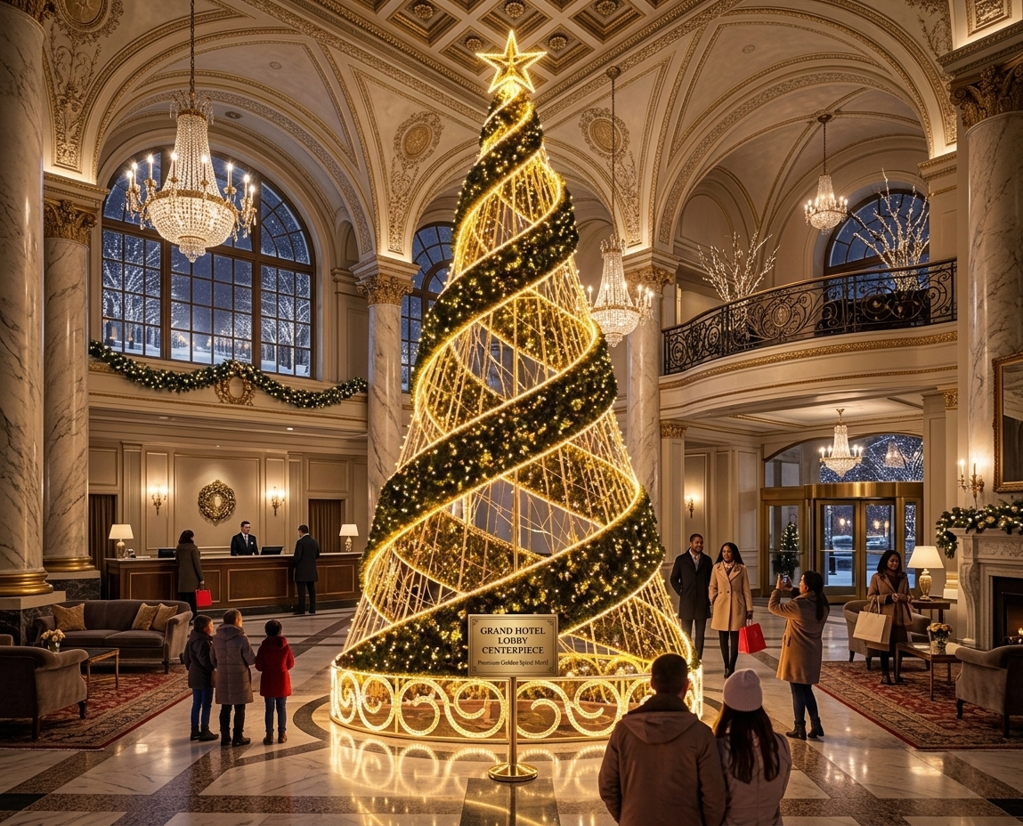 Giant Spiral Ribbon Motif Christmas Tree with LED Mesh - 9M(30FT) / 10M(33FT) / 15M(50FT) & Custom Sizes
