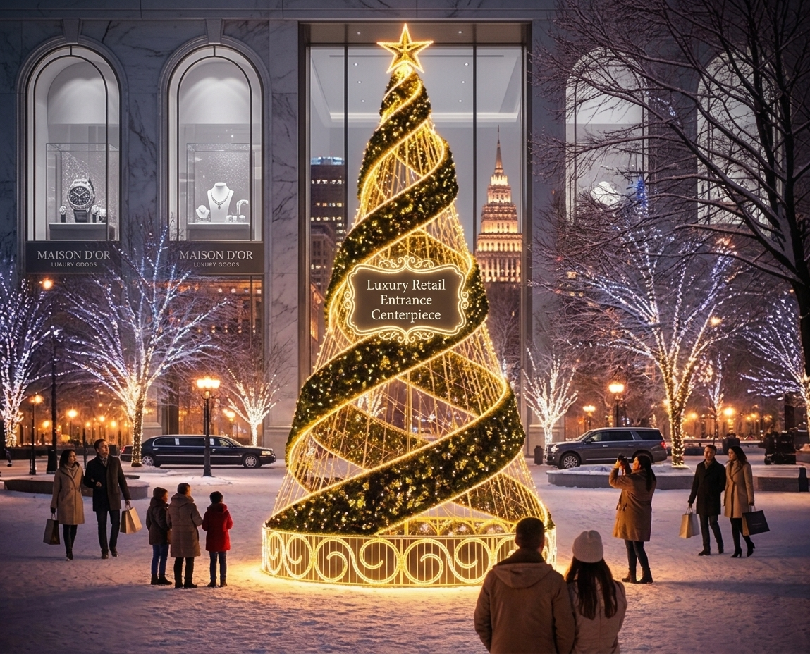 Giant Spiral Ribbon Motif Christmas Tree with LED Mesh - 9M(30FT) / 10M(33FT) / 15M(50FT) & Custom Sizes